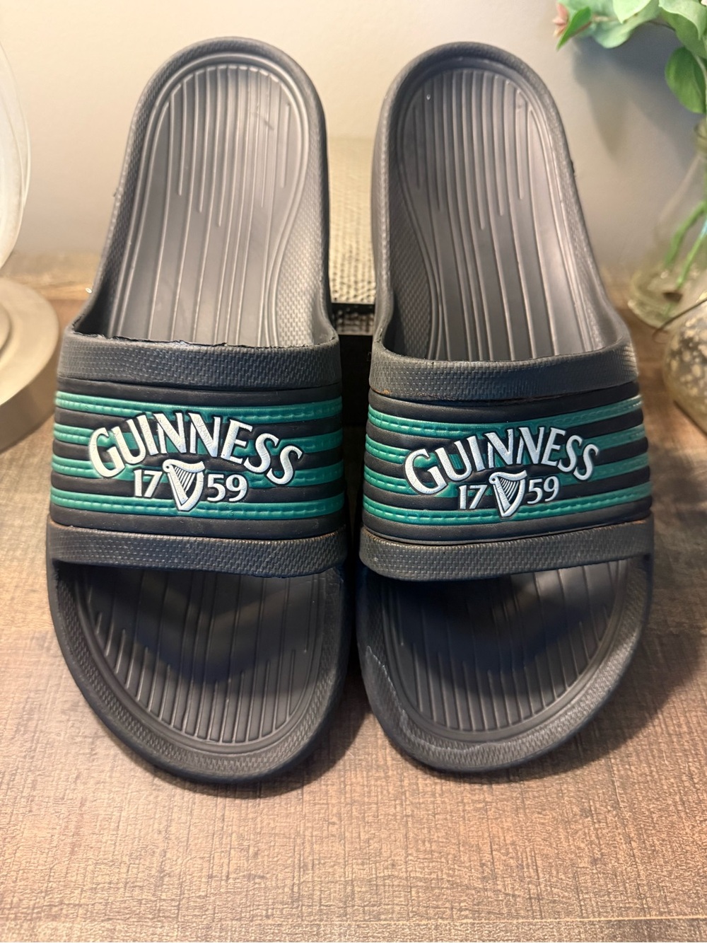 Guinness 1759 Slide Sandals Black Green Logo Comfort Slides Adult Unisex